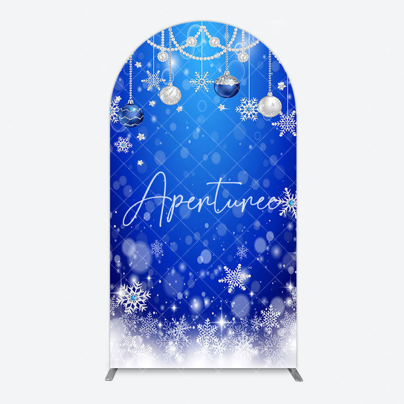 Aperturee - Aperturee Blue White Bokeh Snowy Bells Christmas Arch Backdrop