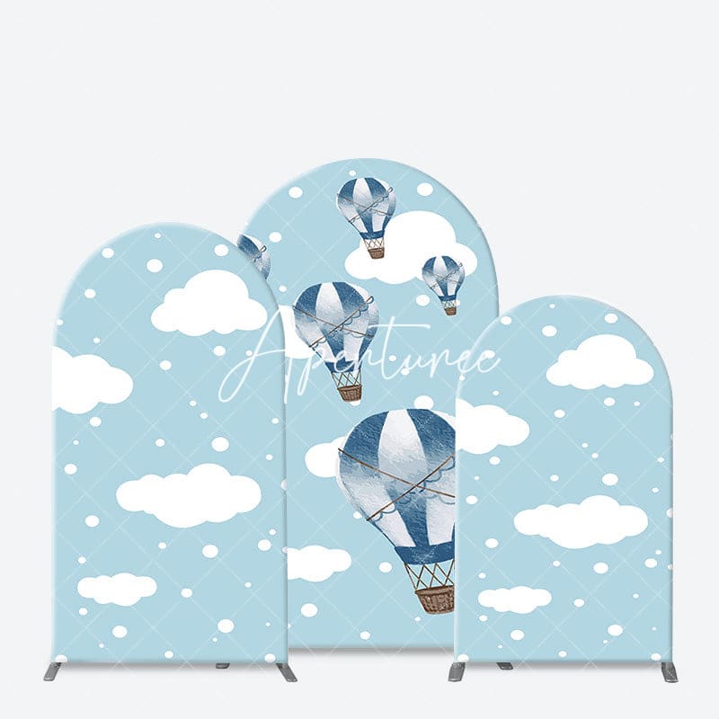 Aperturee - Aperturee Blue White Cloud Hot Air Balloon Party Arch Backdrop