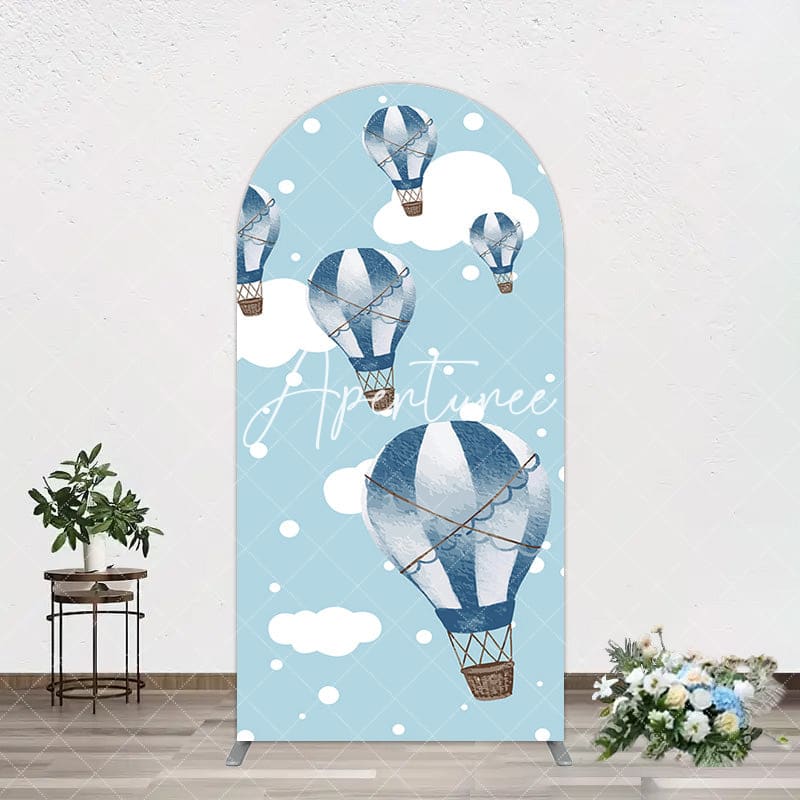 Aperturee - Aperturee Blue White Cloud Hot Air Balloon Party Arch Backdrop