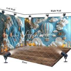 Aperturee - Aperturee Blue White Cloud Hot Air Balloon Room Set Backdrop