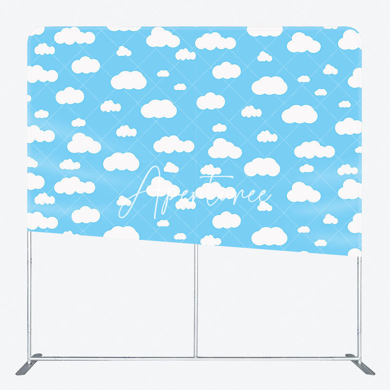 Aperturee - Aperturee Blue White Clouds Birthday Party Pillow Case Backdrop