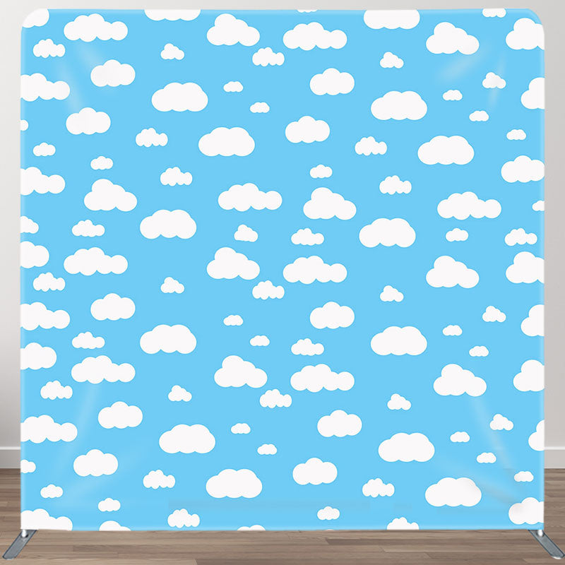 Aperturee - Aperturee Blue White Clouds Birthday Party Pillow Case Backdrop