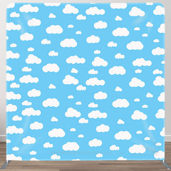 Aperturee - Aperturee Blue White Clouds Birthday Party Pillow Case Backdrop