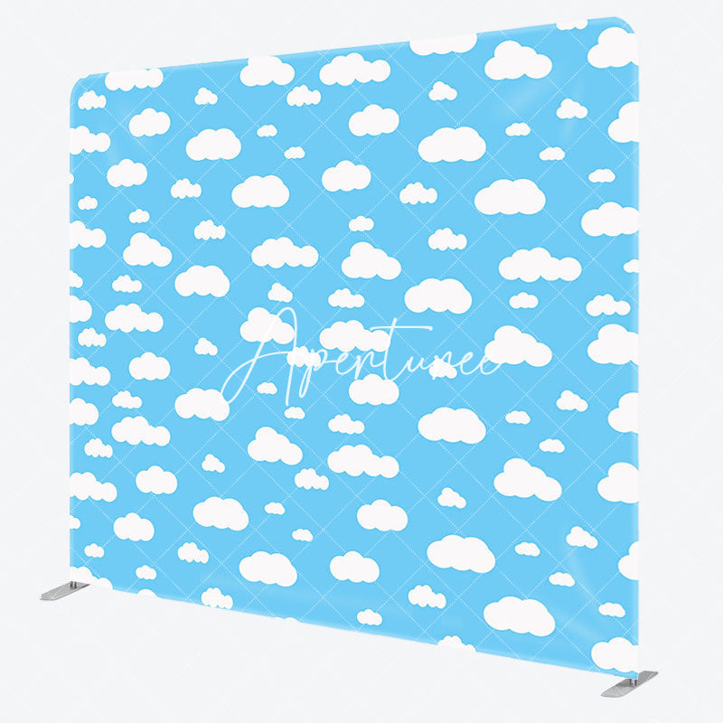 Aperturee - Aperturee Blue White Clouds Birthday Party Pillow Case Backdrop