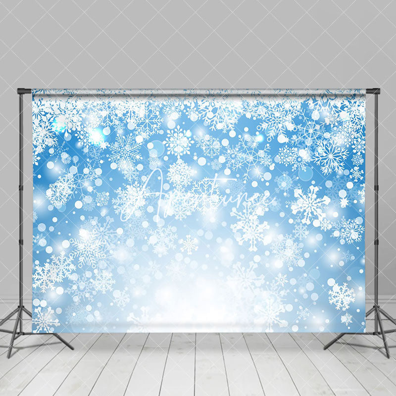 Aperturee - Aperturee Blue White Dense Snowflake Winter Scene Backdrop