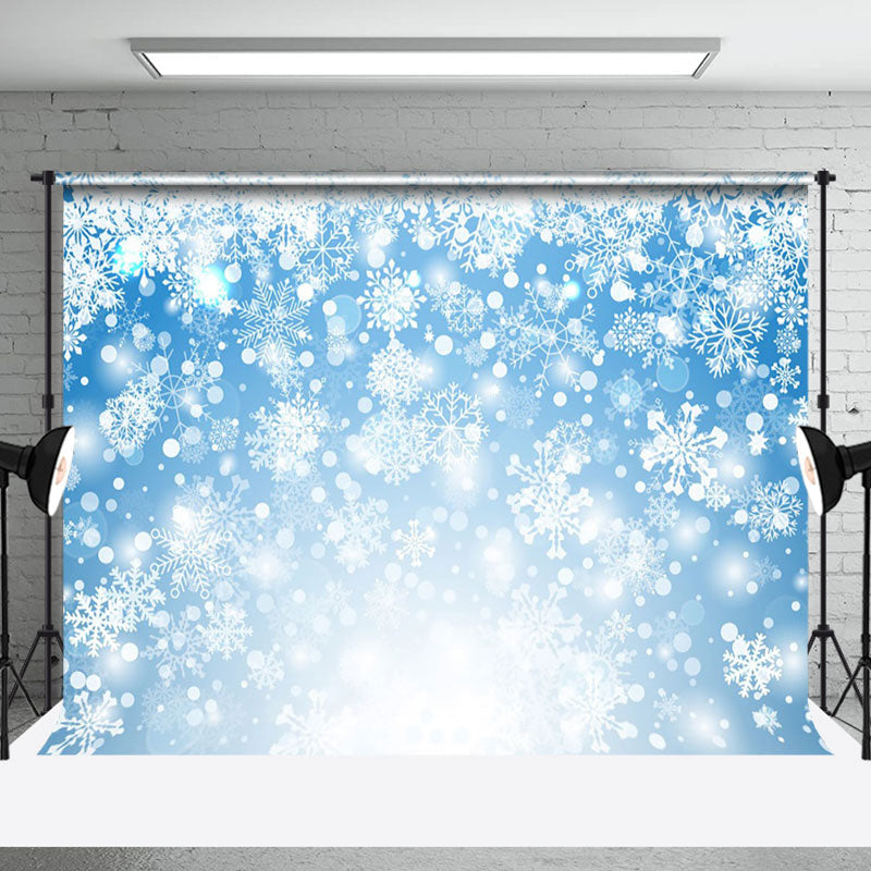 Aperturee - Aperturee Blue White Dense Snowflake Winter Scene Backdrop