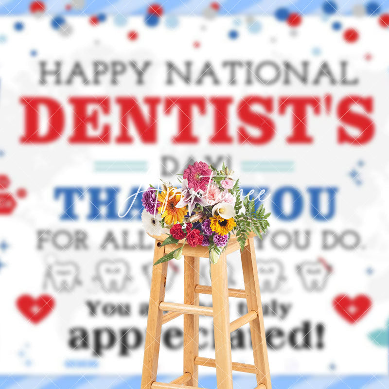 Aperturee - Aperturee Blue White Dots Happy National Dentists Day Backdrop