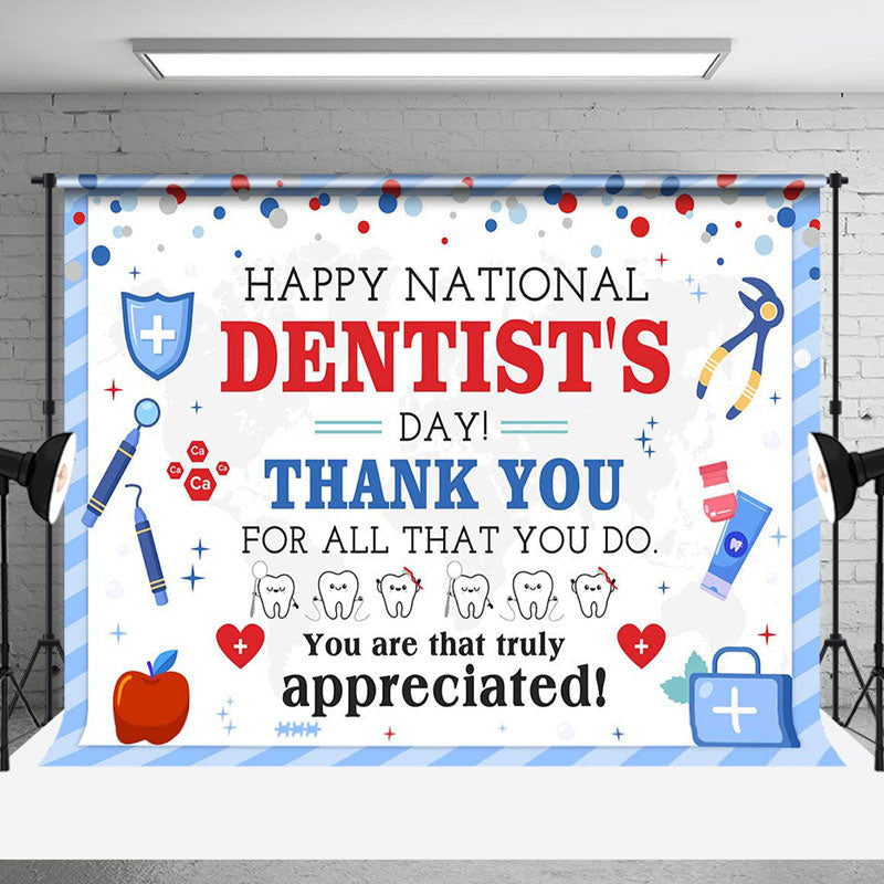 Aperturee - Aperturee Blue White Dots Happy National Dentists Day Backdrop