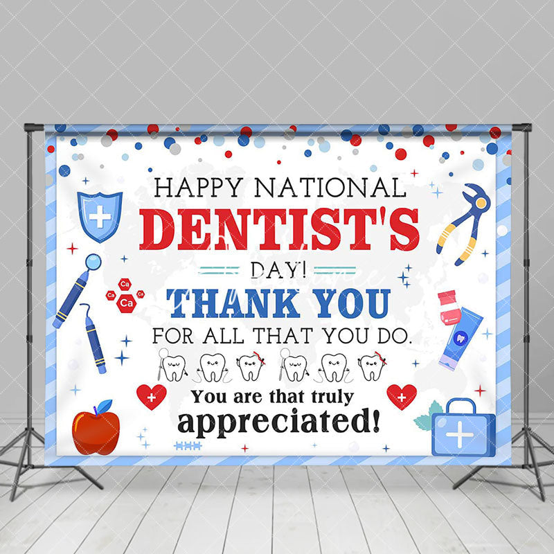 Aperturee - Aperturee Blue White Dots Happy National Dentists Day Backdrop