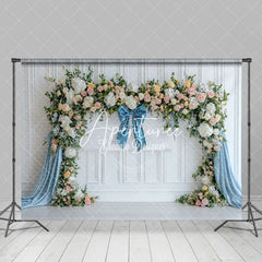 Aperturee - Aperturee Blue White Elegant Ribbon Spring Photography Backdrop