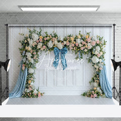 Aperturee - Aperturee Blue White Elegant Ribbon Spring Photography Backdrop