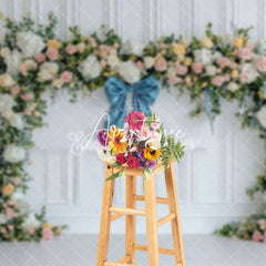 Aperturee - Aperturee Blue White Elegant Ribbon Spring Photography Backdrop