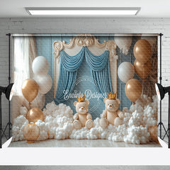 Aperturee - Aperturee Blue White Fairy Bear Balloons Cake Smash Backdrop