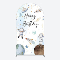 Aperturee - Aperturee Blue White Galaxy Astronaut Birthday Arch Backdrop