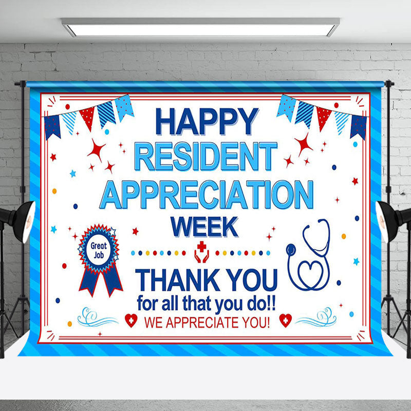 Aperturee - Aperturee Blue White Happy Resident Appreciation Week Backdrop