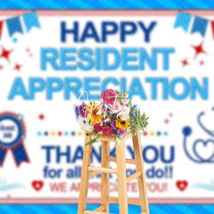 Aperturee - Aperturee Blue White Happy Resident Appreciation Week Backdrop