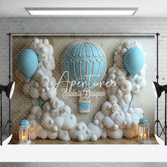 Aperturee - Aperturee Blue White Hot Air Balloon Birthday Photo Backdrop