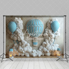 Aperturee - Aperturee Blue White Hot Air Balloon Birthday Photo Backdrop