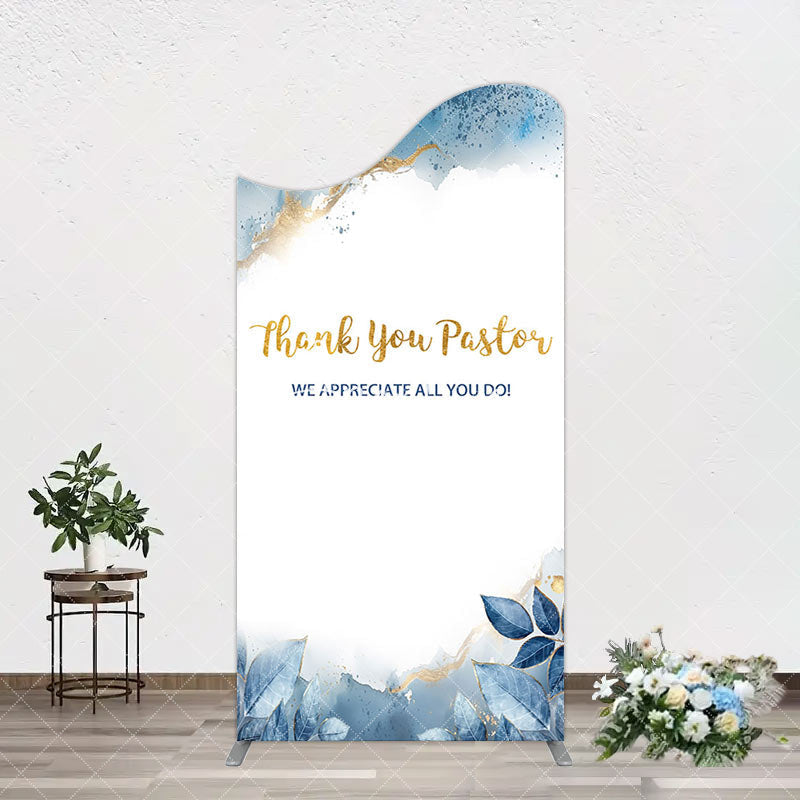 Aperturee - Aperturee Blue White Marbled Thank You Pastor Arch Backdrop