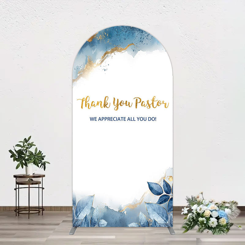 Aperturee - Aperturee Blue White Marbled Thank You Pastor Arch Backdrop