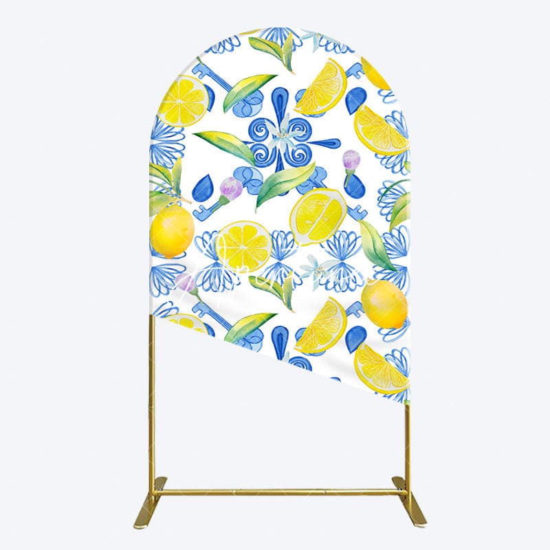 Aperturee - Aperturee Blue White Mediterranean Lemon Birthday Arch Backdrop