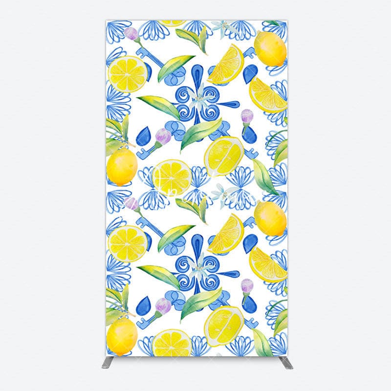 Aperturee - Aperturee Blue White Mediterranean Lemon Birthday Rectangle Backdrop