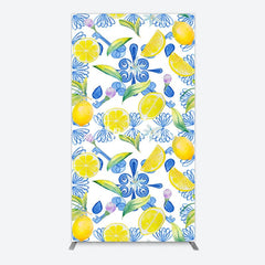 Aperturee - Aperturee Blue White Mediterranean Lemon Birthday Rectangle Backdrop