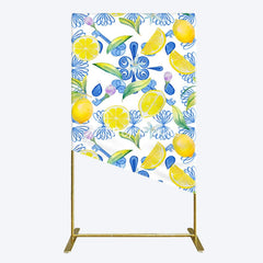 Aperturee - Aperturee Blue White Mediterranean Lemon Birthday Rectangle Backdrop