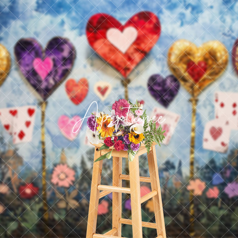 Aperturee - Aperturee Blue White Messy Wall Hearts Valentines Day Backdrop