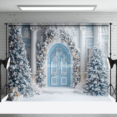 Aperturee - Aperturee Blue White Palace Wall Pine Tree Christmas Backdrop