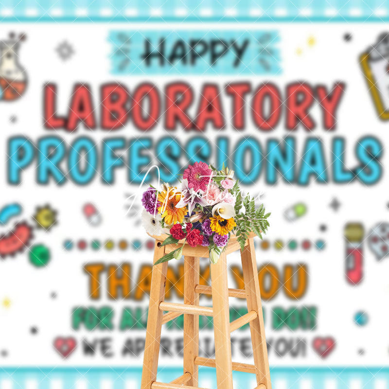 Aperturee - Aperturee Blue White Plaid Happy Laboratory Week Backdrop