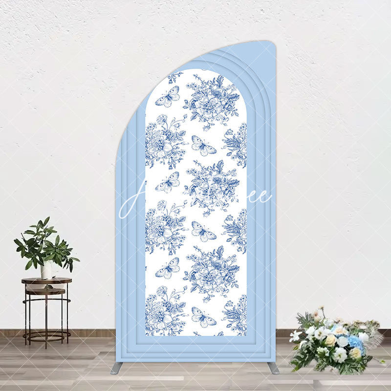 Aperturee - Aperturee Blue White Porcelain Happy Birthday Arch Backdrop