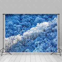 Aperturee - Aperturee Blue White Snow Winter Natural Forest Scene Backdrop