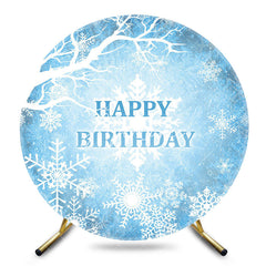 Aperturee - Aperturee Blue White Snowflake Winter Round Birthday Backdrop