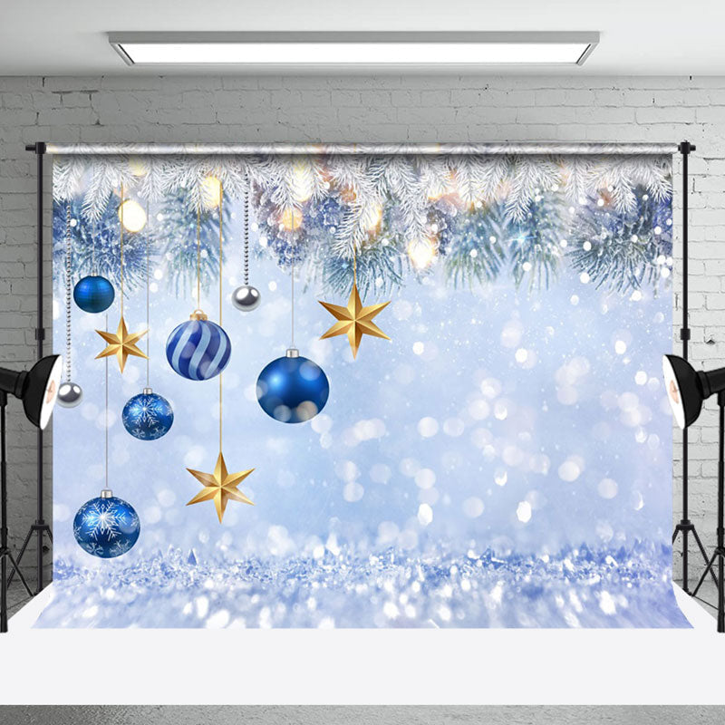 Aperturee - Aperturee Blue White Snowy Bells Star Bokeh Christmas Backdrop