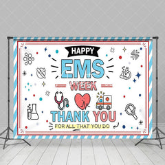 Aperturee - Aperturee Blue White Stripe Happy EMS Week Thank You Backdrop