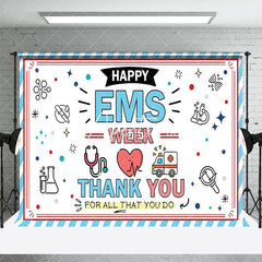 Aperturee - Aperturee Blue White Stripe Happy EMS Week Thank You Backdrop