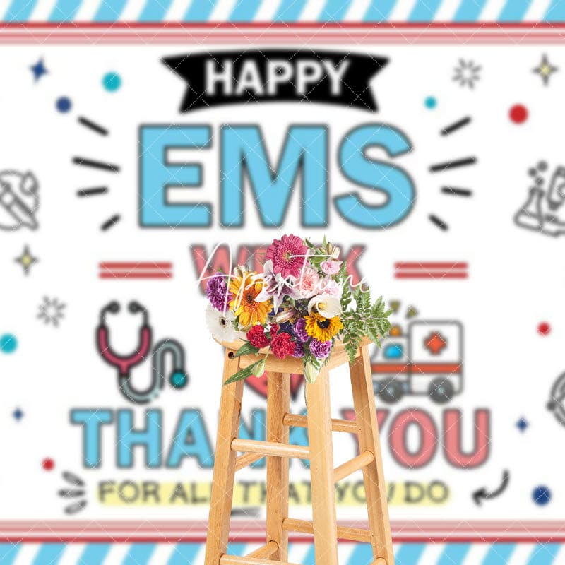 Aperturee - Aperturee Blue White Stripe Happy EMS Week Thank You Backdrop