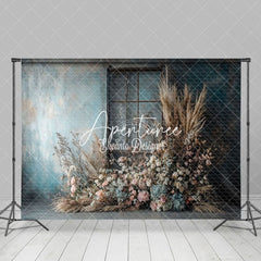 Aperturee - Aperturee Blue White Wall Door Floral Reed Boho Wedding Backdrop