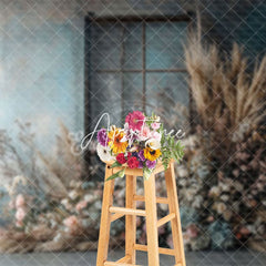 Aperturee - Aperturee Blue White Wall Door Floral Reed Boho Wedding Backdrop