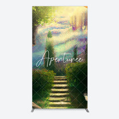 Aperturee - Aperturee Blurry Blue Stairs Greenery Scenery Rectangle Backdrop