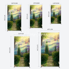 Aperturee - Aperturee Blurry Blue Stairs Greenery Scenery Rectangle Backdrop