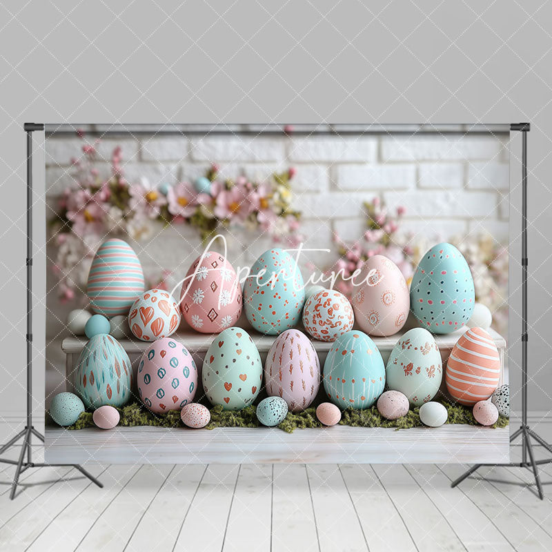 Aperturee - Aperturee Blurry Bricks Wall Color Eggs Easter Photo Backdrop