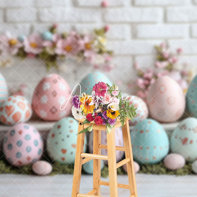 Aperturee - Aperturee Blurry Bricks Wall Color Eggs Easter Photo Backdrop