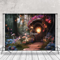 Aperturee - Aperturee Blurry Fairy Tale Forest Wooden House Photo Backdrop