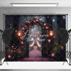 Aperturee - Aperturee Blurry Forest Floral Arch Light Wedding Backdrop