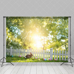 Aperturee - Aperturee Blurry Forest Sunlight Fence Rabbit Easter Backdrop