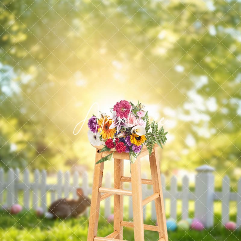 Aperturee - Aperturee Blurry Forest Sunlight Fence Rabbit Easter Backdrop