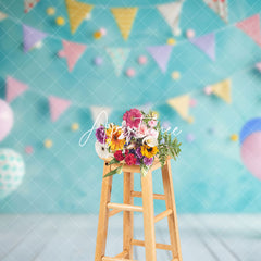 Aperturee - Aperturee Blurry Green Wall Balloons Cake Smash Photo Backdrop