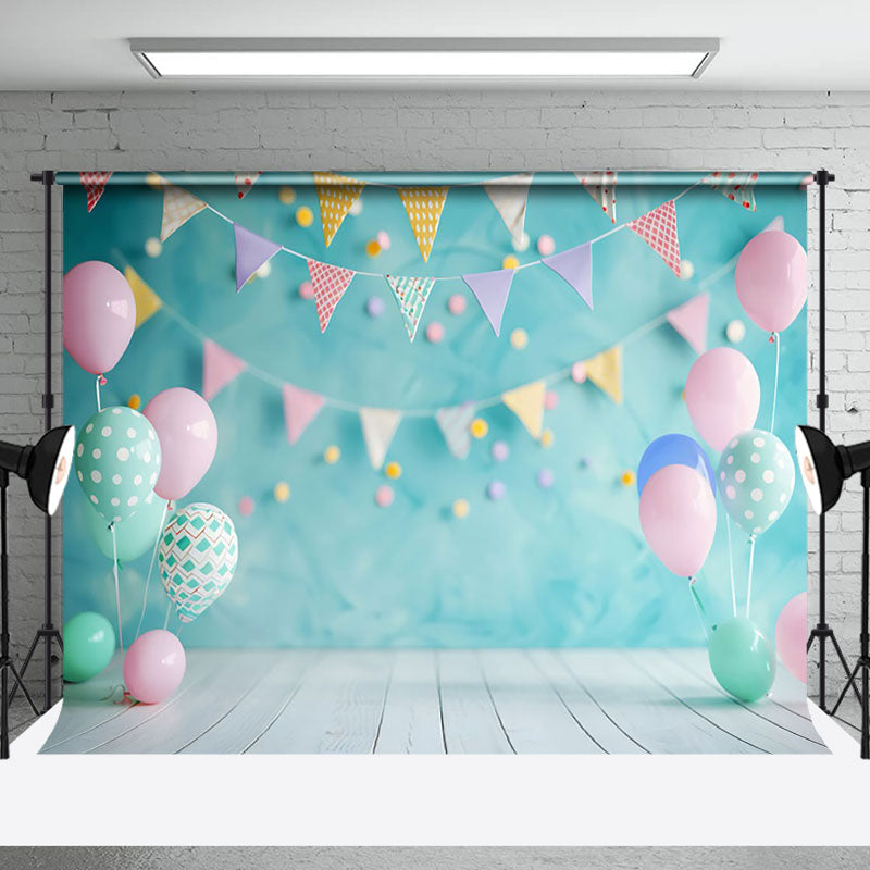 Aperturee - Aperturee Blurry Green Wall Balloons Cake Smash Photo Backdrop